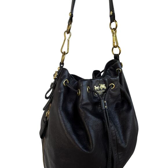 COACH Madison Marielle drawstring handbag/purse Black Leather with gold accents - Picture 13 of 14